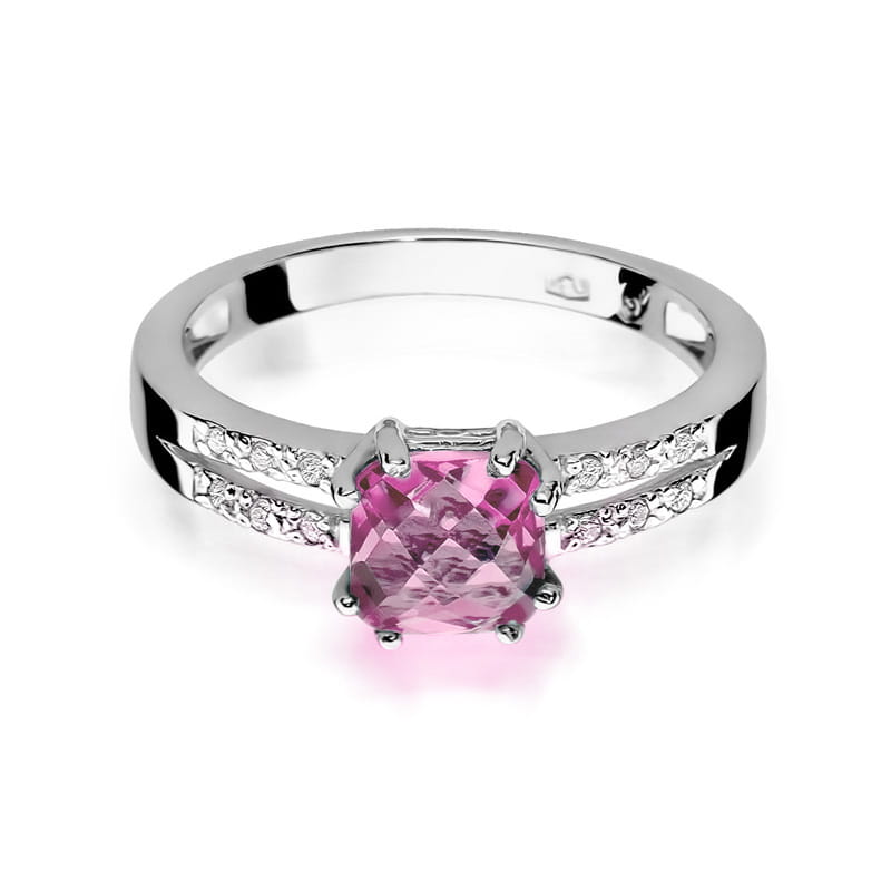 Inel Aur 14K cu Topaz Roz 1.10 ct si Diamante Naturale 0.06 ct, imaginea 10 din 12
