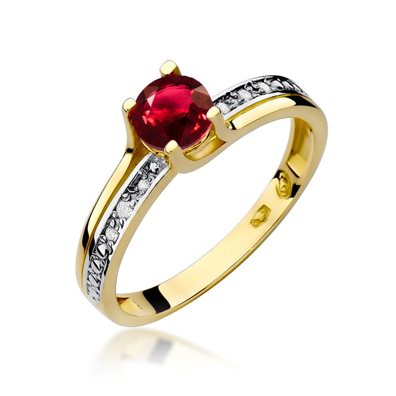 Inel Aur 14K cu Rubin 0.60 ct si Diamante Naturale 0.03 ct — Aur galben