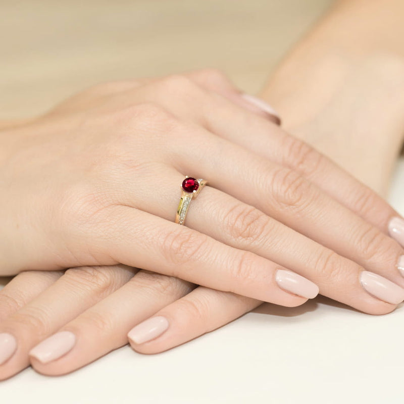 Inel Aur 14K cu Rubin 0.60 ct si Diamante Naturale 0.03 ct, imaginea 4 din 12