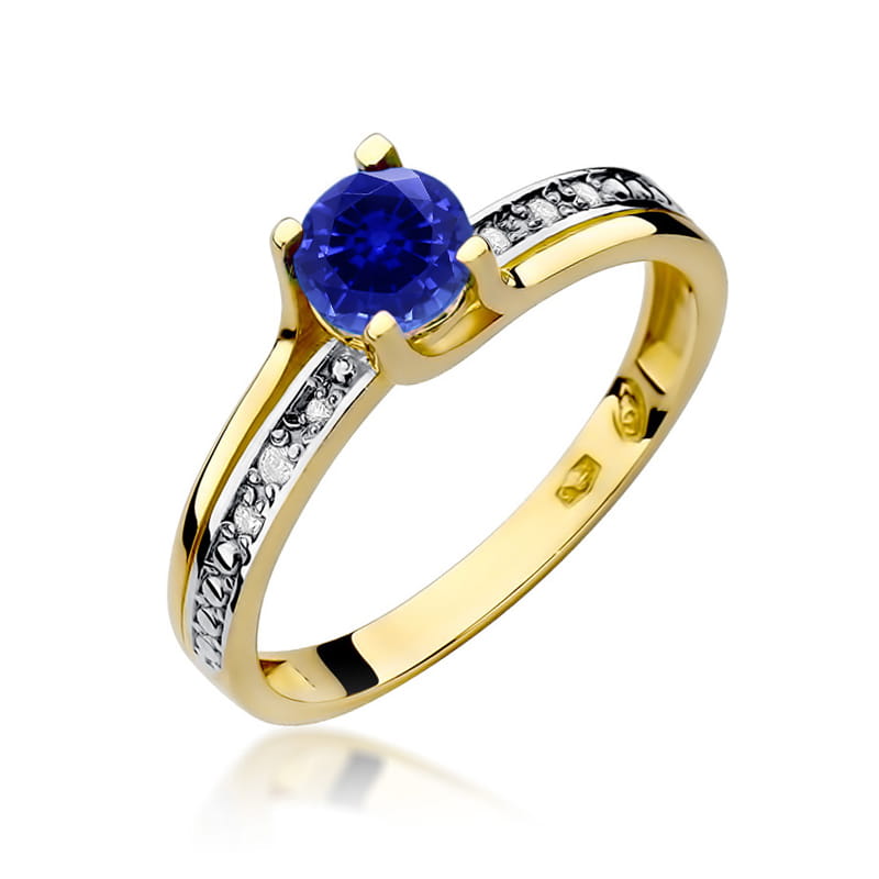 Inel Aur 14K cu Safir 0.50 ct si Diamante Naturale 0.03 ct — Aur galben