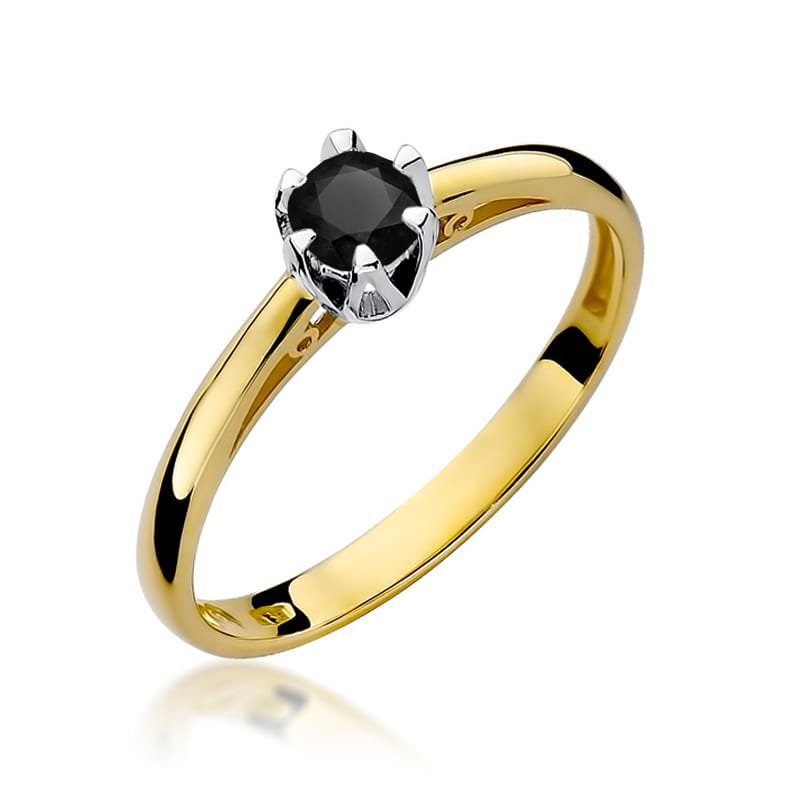 Inel Aur 14K cu Diamant Natural Negru 0.20 ct — Aur galben