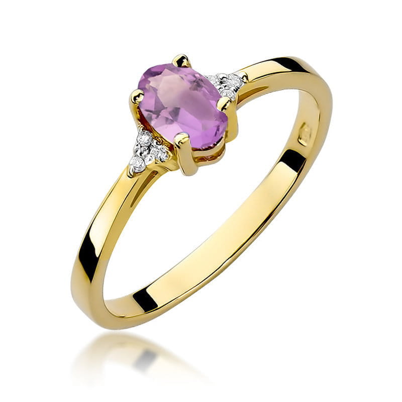 Inel Aur 14K cu Ametist 0.40 ct si Diamante Naturale 0.05 ct — Aur galben