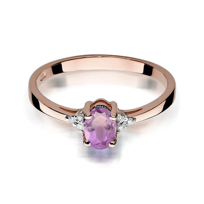 Inel Aur 14K cu Ametist 0.40 ct si Diamante Naturale 0.05 ct, imaginea 6 din 12