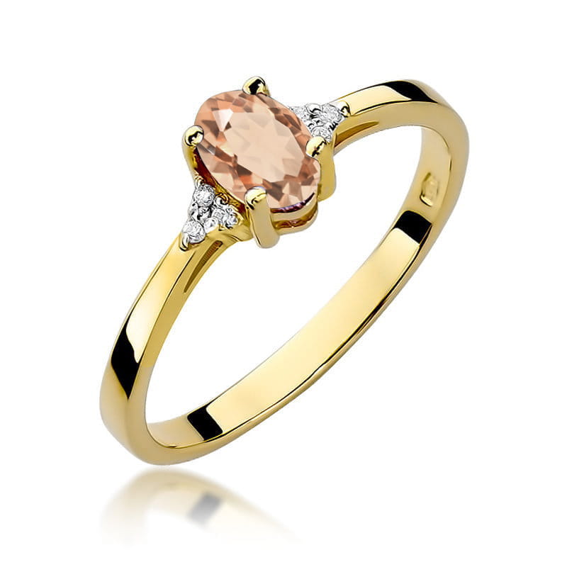 Inel Aur 14K cu Morganit 0.40 ct si Diamante Naturale 0.05 ct — Aur galben