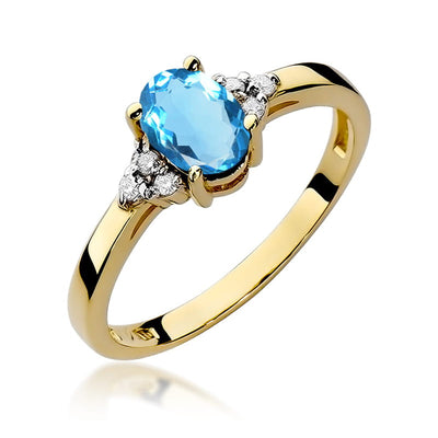Inel Aur 14K cu Topaz Swiss 0.90 ct si Diamante Naturale 0.05 ct