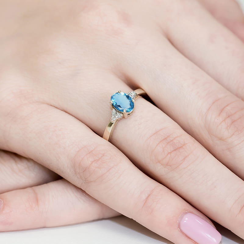 Inel Aur 14K cu Topaz Swiss 0.90 ct si Diamante Naturale 0.05 ct, imaginea 12 din 12
