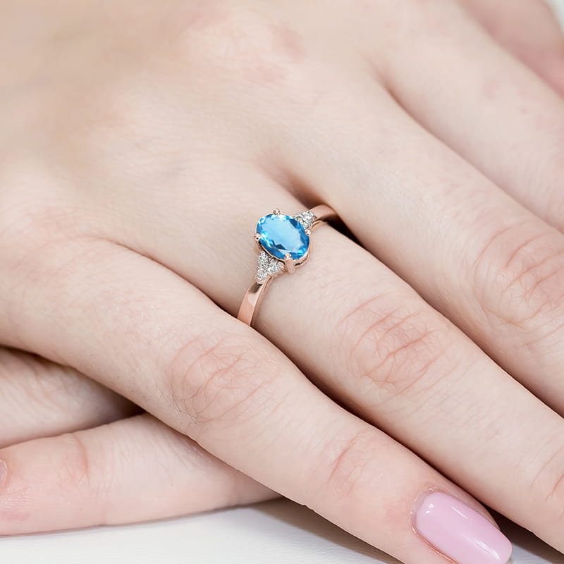 Inel Aur 14K cu Topaz Swiss 0.90 ct si Diamante Naturale 0.05 ct, imaginea 8 din 12