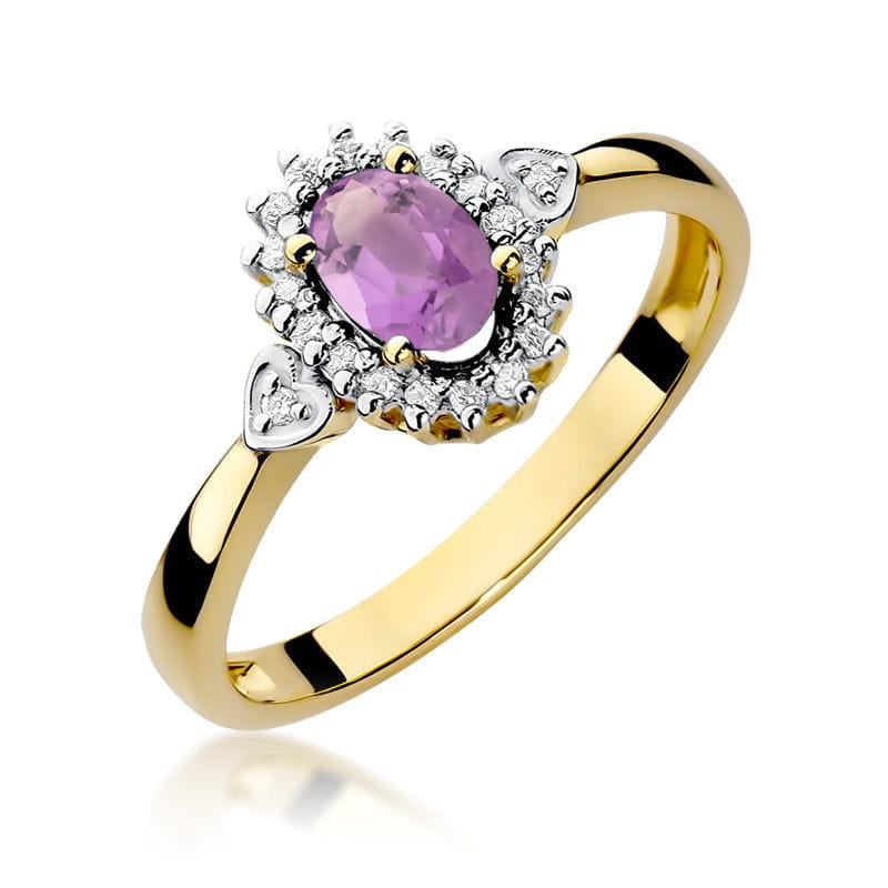 Inel Aur 14K cu Ametist 0.40 ct si Diamante Naturale 0.10 ct — Aur galben