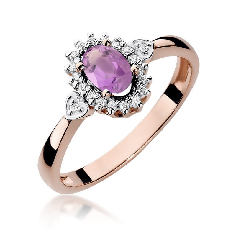 Inel Aur 14K cu Ametist 0.40 ct si Diamante Naturale 0.10 ct, imaginea 5 din 12