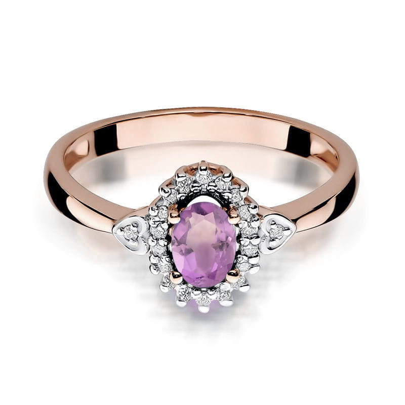 Inel Aur 14K cu Ametist 0.40 ct si Diamante Naturale 0.10 ct, imaginea 6 din 12