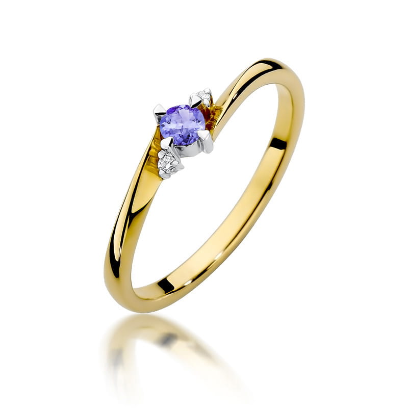 Inel Aur 14K cu Tanzanit 0.15 ct si Diamante Naturale 0.02 ct — Aur galben