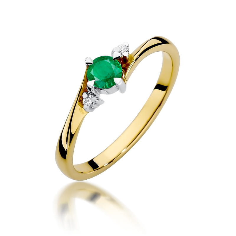 Inel Aur 14K cu Smarald 0.30 ct si Diamante Naturale 0.03 ct — Aur galben