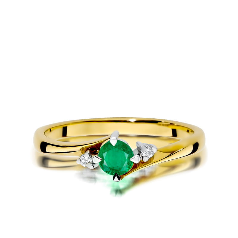 Inel Aur 14K cu Smarald 0.30 ct si Diamante Naturale 0.03 ct, imaginea 2 din 12