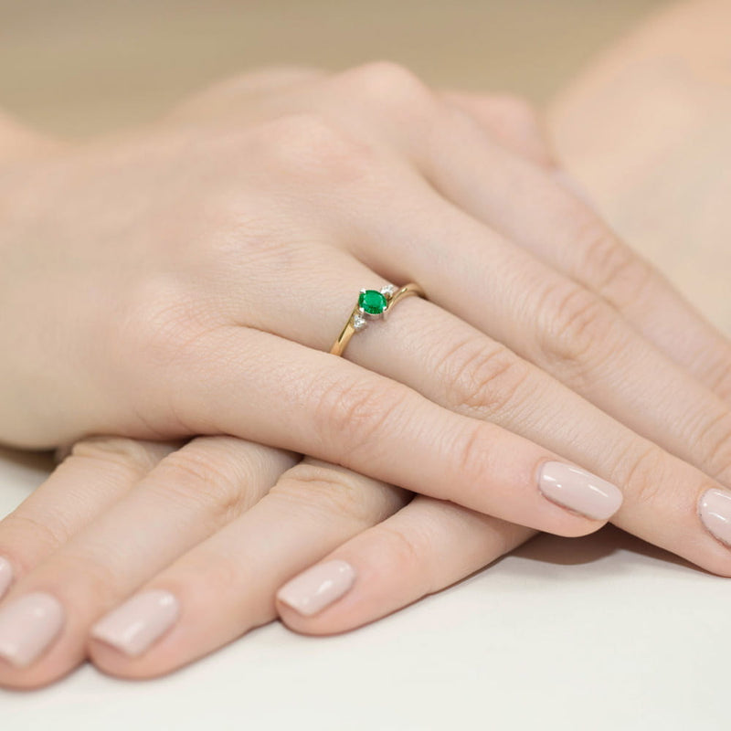 Inel Aur 14K cu Smarald 0.30 ct si Diamante Naturale 0.03 ct, imaginea 4 din 12