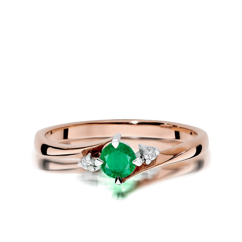 Inel Aur 14K cu Smarald 0.30 ct si Diamante Naturale 0.03 ct, imaginea 6 din 12