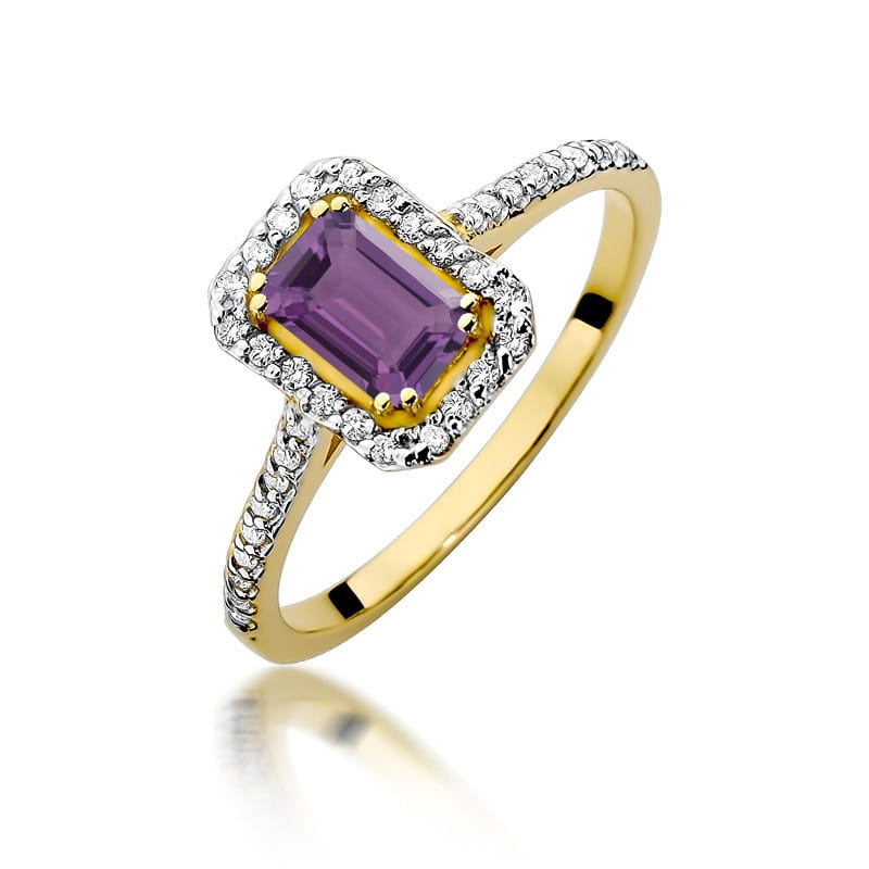Inel Aur 14K cu Ametist 0.50 ct si Diamante Naturale 0.19 ct — Aur galben