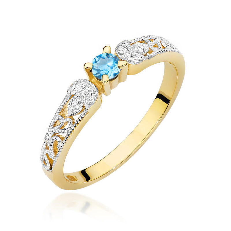 Inel Aur 14K cu Topaz Swiss 0.15 ct si Diamante Naturale 0.03 ct — Aur galben