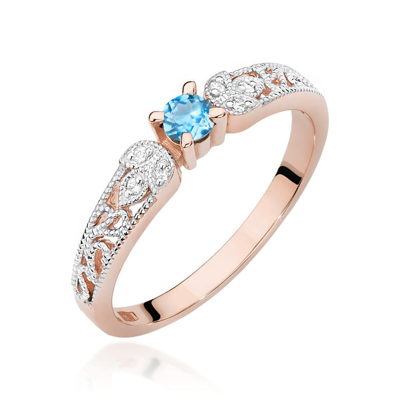 Inel Aur 14K cu Topaz Swiss 0.15 ct si Diamante Naturale 0.03 ct, imaginea 5 din 12