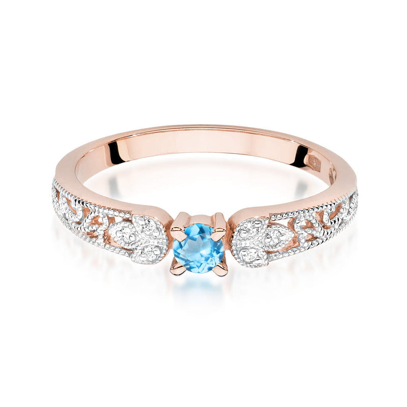 Inel Aur 14K cu Topaz Swiss 0.15 ct si Diamante Naturale 0.03 ct, imaginea 6 din 12
