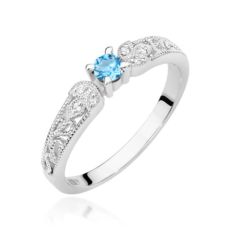 Inel Aur 14K cu Topaz Swiss 0.15 ct si Diamante Naturale 0.03 ct, imaginea 9 din 12