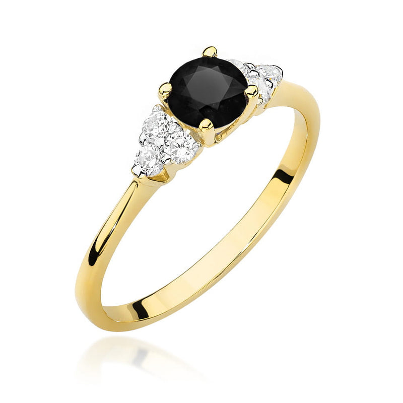 Inel Aur 14K cu Diamante Naturale Albe si Negre 0.68 ct — Aur galben
