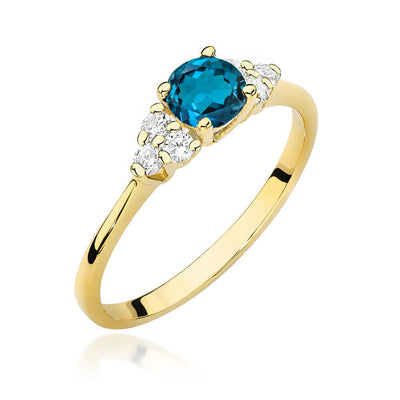 Inel Aur 14K cu Topaz London Blue 0.50 ct si Diamante Naturale 0.18 ct