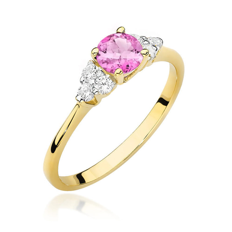 Inel Aur 14K cu Topaz Roz 0.60 ct si Diamante Naturale 0.18 ct — Aur galben