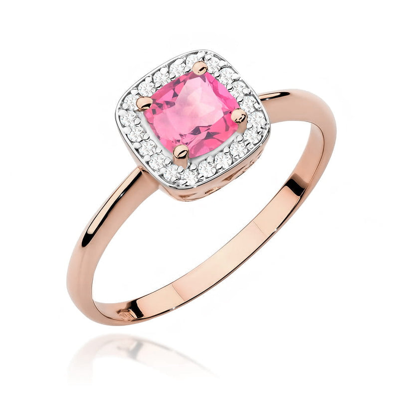 Inel Aur 14K cu Topaz Roz 0.65 ct si Diamante Naturale 0.10 ct, imaginea 5 din 12