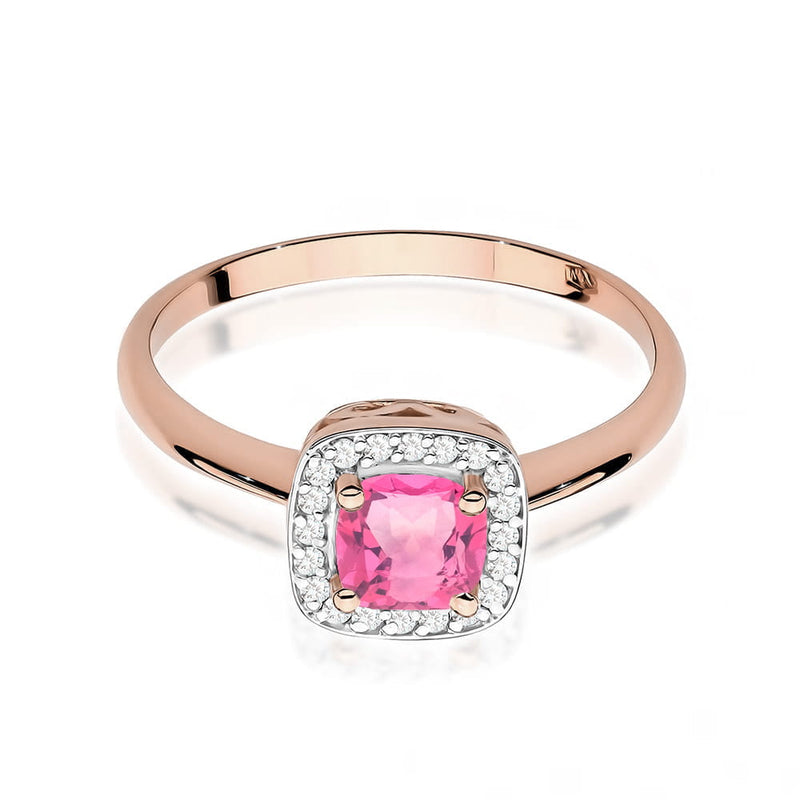 Inel Aur 14K cu Topaz Roz 0.65 ct si Diamante Naturale 0.10 ct, imaginea 6 din 12