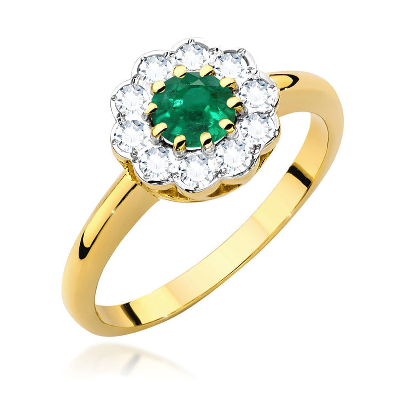 Inel Aur 14K cu Smarald 0.50 ct si Diamante Naturale 0.30 ct — Aur galben