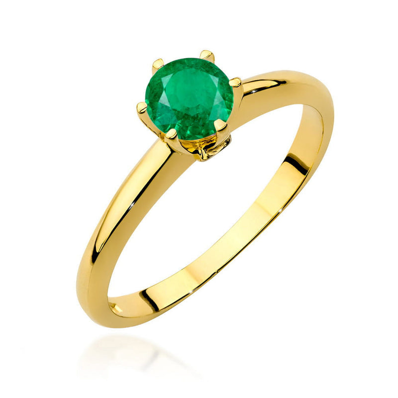 Inel Aur 14K cu Smarald 0.50 ct si Diamante Naturale 0.04 ct — Aur galben