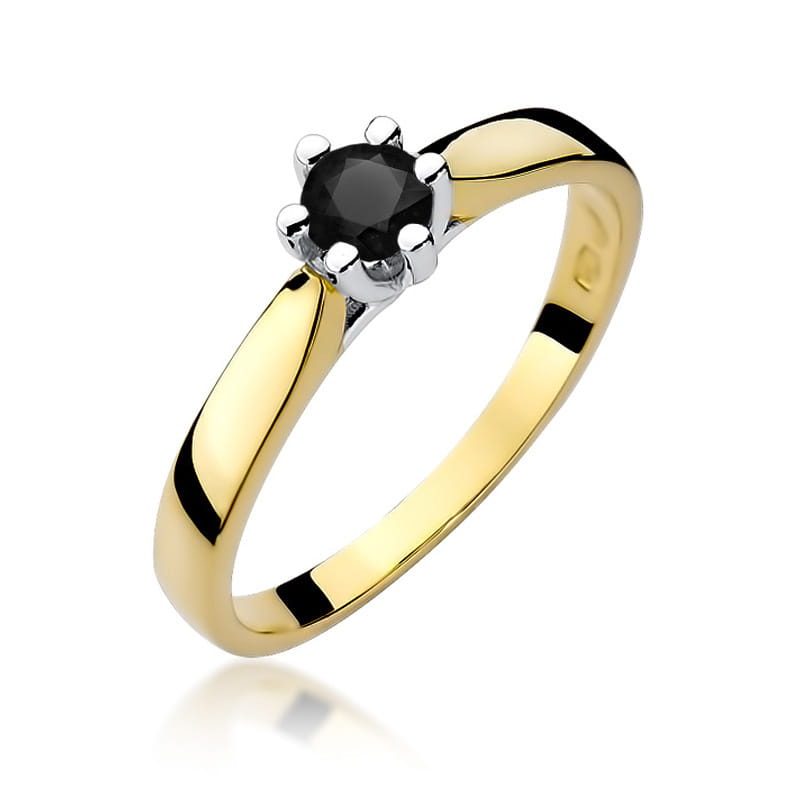 Inel Aur 14K cu Diamant Natural Negru 0.30 ct — Aur galben