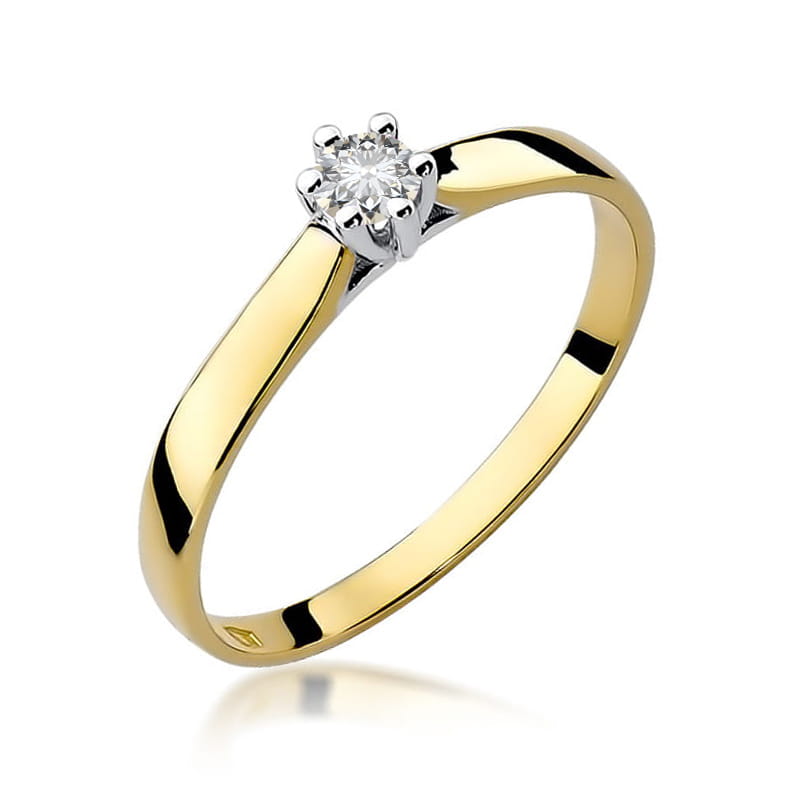 Inel Aur 14K cu Diamant Natural 0.12 ct — Aur galben