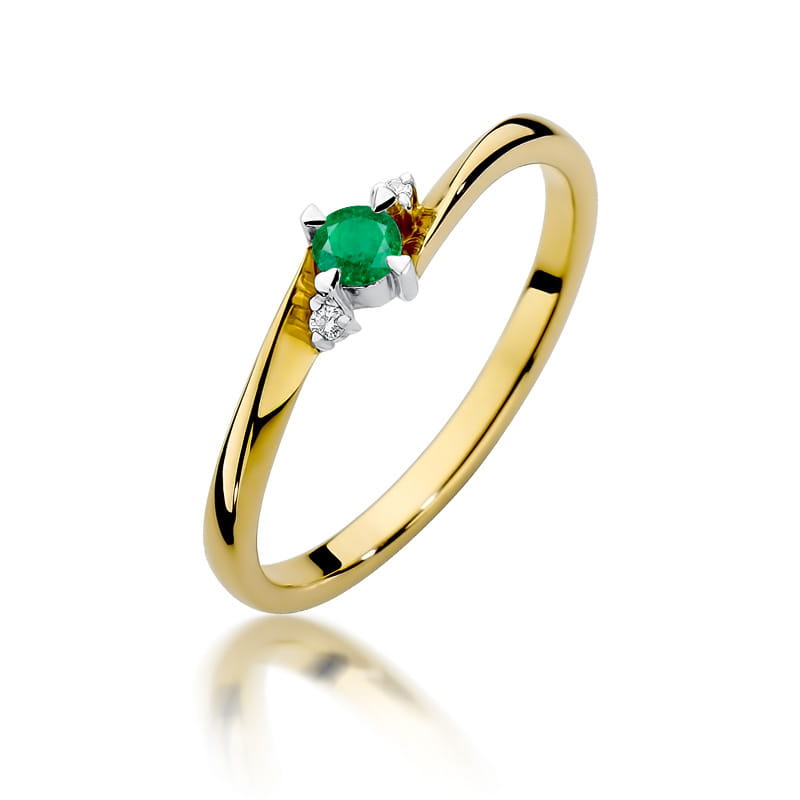 Inel Aur 14K cu Smarald 0.15 ct si Diamante Naturale 0.03 ct — Aur galben