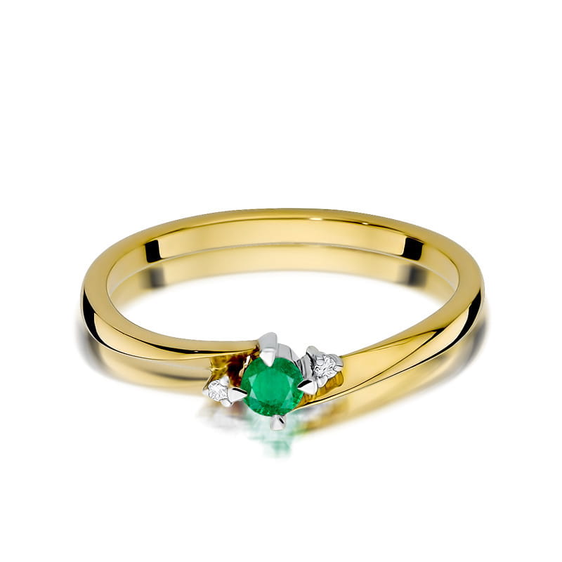 Inel Aur 14K cu Smarald 0.15 ct si Diamante Naturale 0.03 ct, imaginea 2 din 12