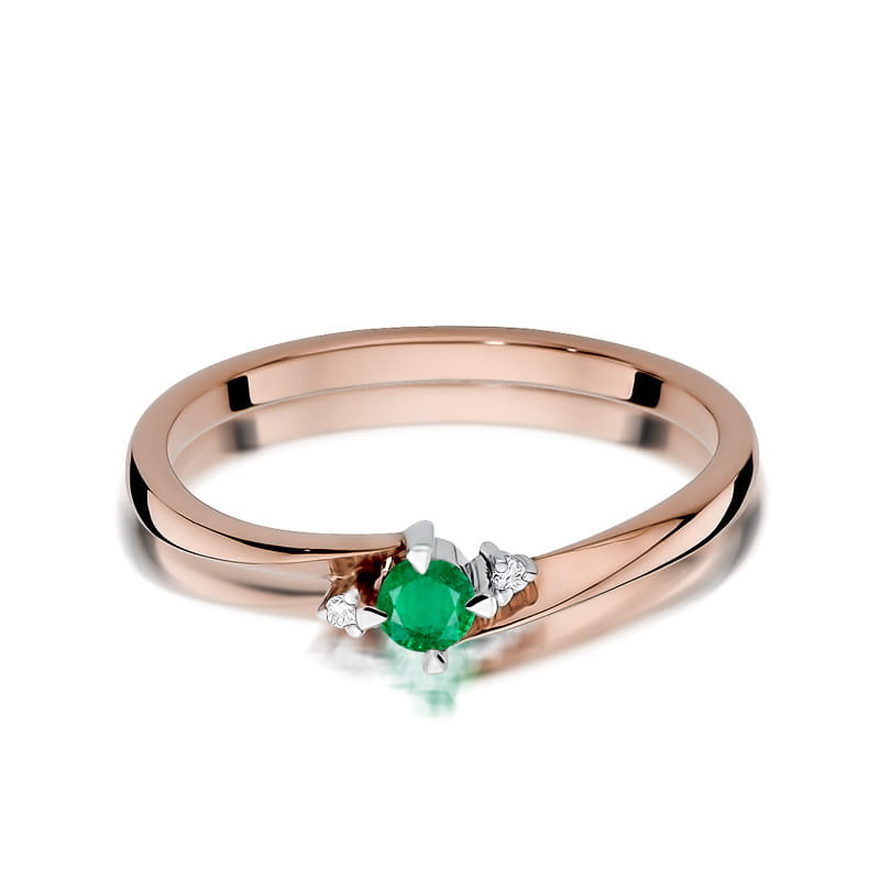 Inel Aur 14K cu Smarald 0.15 ct si Diamante Naturale 0.03 ct, imaginea 6 din 12