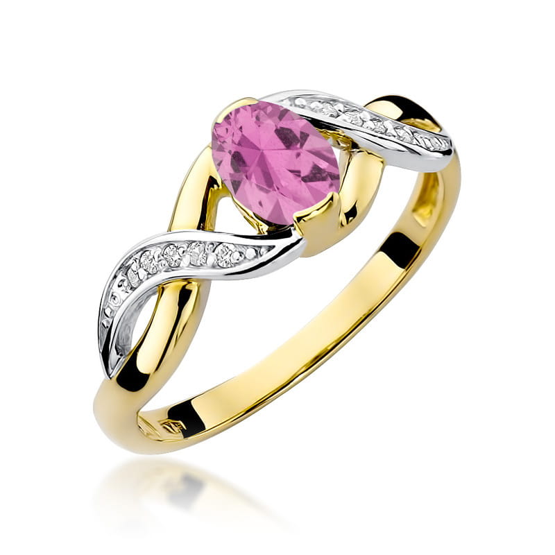 Inel Aur 14K cu Pink Sapphire 0.45 ct si Diamante Naturale 0.05 ct — Aur galben