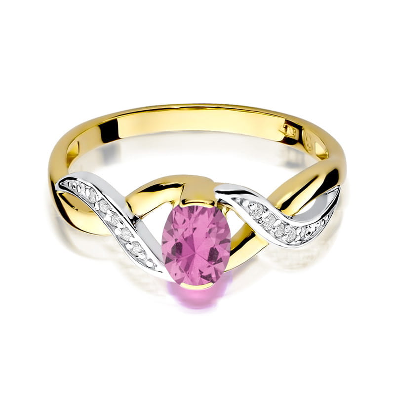 Inel Aur 14K cu Pink Sapphire 0.45 ct si Diamante Naturale 0.05 ct, imaginea 2 din 12