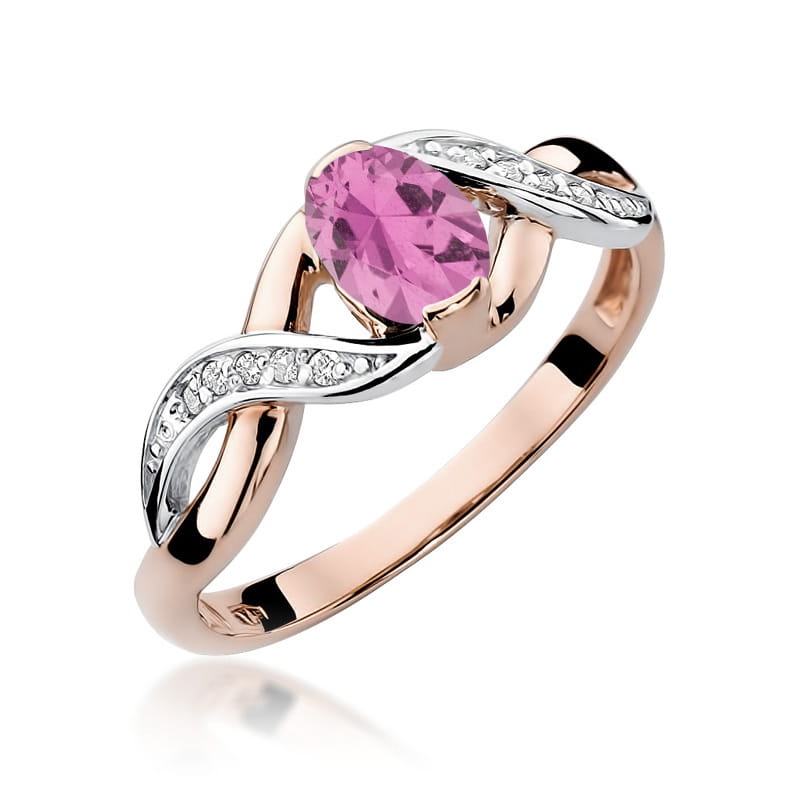 Inel Aur 14K cu Pink Sapphire 0.45 ct si Diamante Naturale 0.05 ct, imaginea 5 din 12