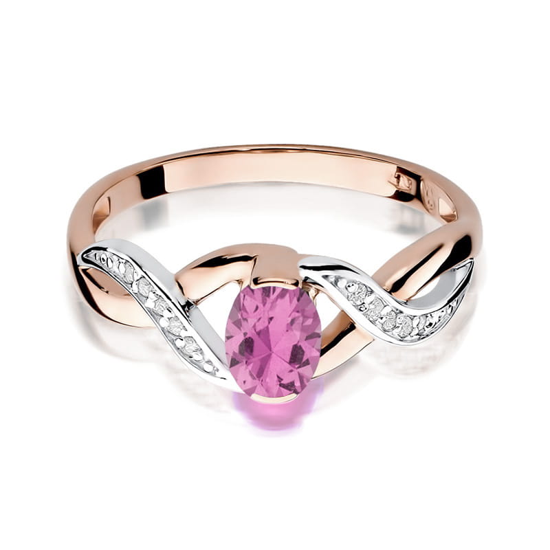 Inel Aur 14K cu Pink Sapphire 0.45 ct si Diamante Naturale 0.05 ct, imaginea 6 din 12