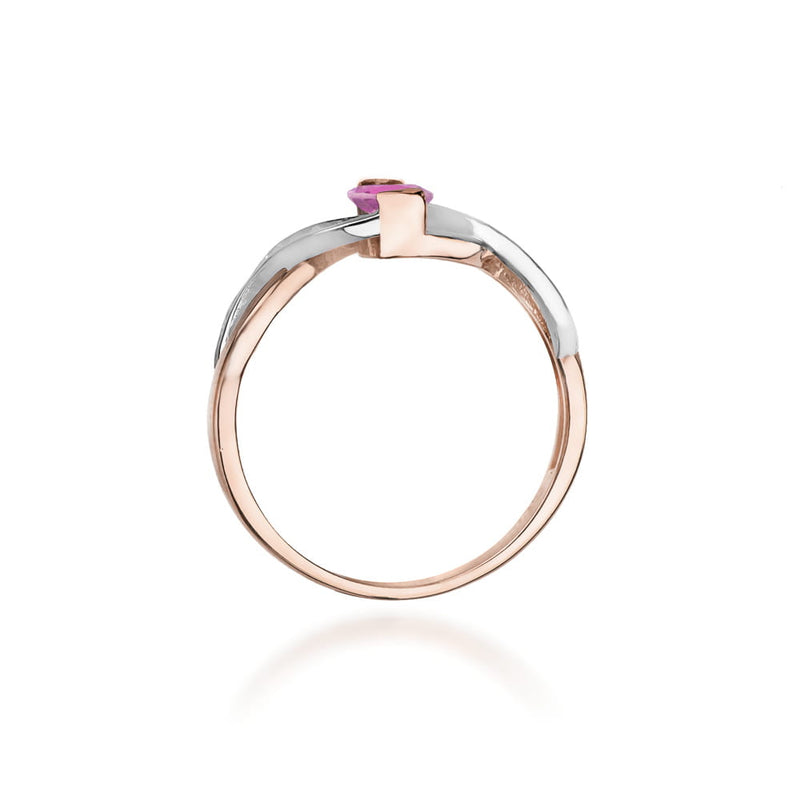 Inel Aur 14K cu Pink Sapphire 0.45 ct si Diamante Naturale 0.05 ct, imaginea 7 din 12