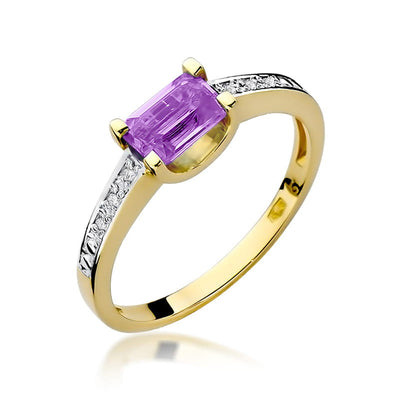 Inel Aur 14K cu Ametist 0.60 ct si Diamante Naturale 0.03 ct