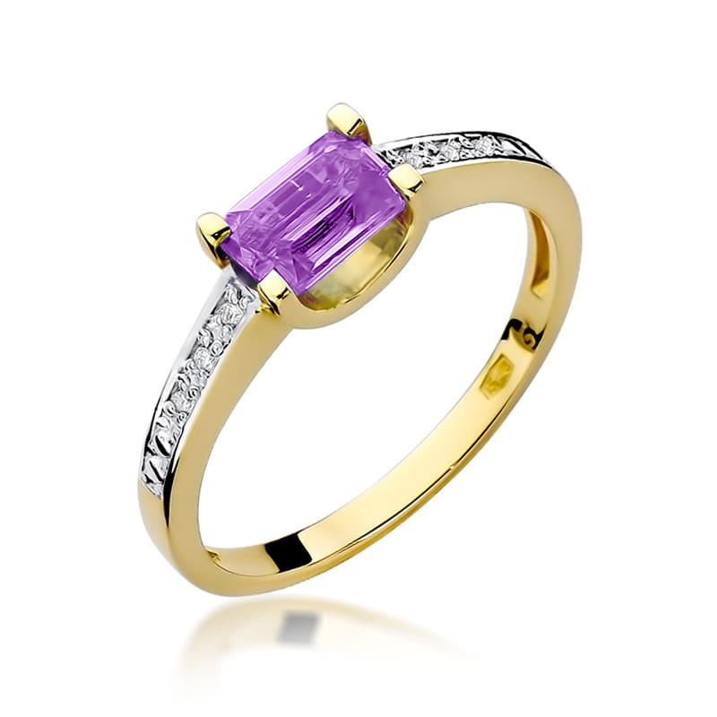 Inel Aur 14K cu Ametist 0.60 ct si Diamante Naturale 0.03 ct — Aur galben
