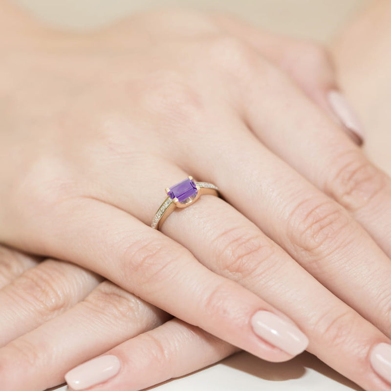 Inel Aur 14K cu Ametist 0.60 ct si Diamante Naturale 0.03 ct, imaginea 4 din 12