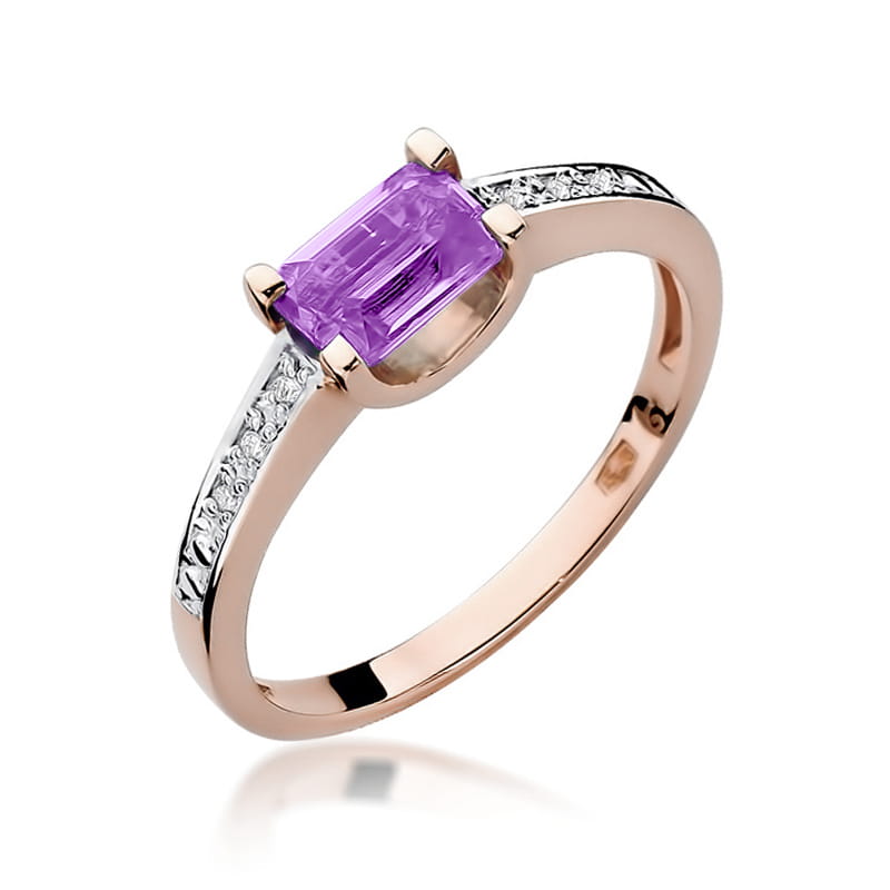 Inel Aur 14K cu Ametist 0.60 ct si Diamante Naturale 0.03 ct, imaginea 5 din 12