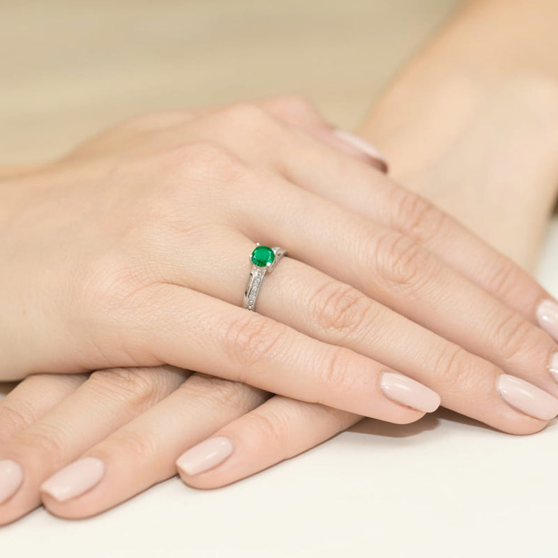 Inel Aur 14K cu Smarald 0.50 ct si Diamante Naturale 0.03 ct, imaginea 12 din 12