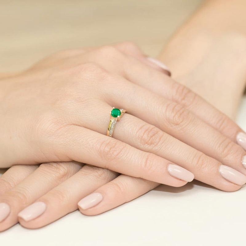 Inel Aur 14K cu Smarald 0.50 ct si Diamante Naturale 0.03 ct, imaginea 4 din 12