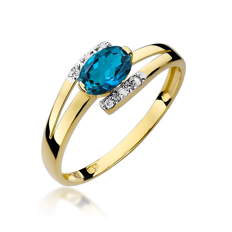 Inel Aur 14K cu Topaz London Blue 0.50 ct si Diamante Naturale 0.05 ct — Aur galben