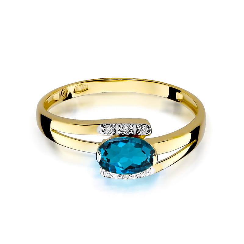 Inel Aur 14K cu Topaz London Blue 0.50 ct si Diamante Naturale 0.05 ct, imaginea 2 din 12