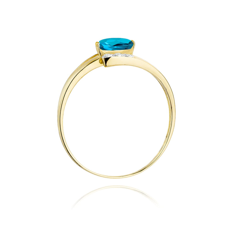 Inel Aur 14K cu Topaz London Blue 0.50 ct si Diamante Naturale 0.05 ct, imaginea 3 din 12